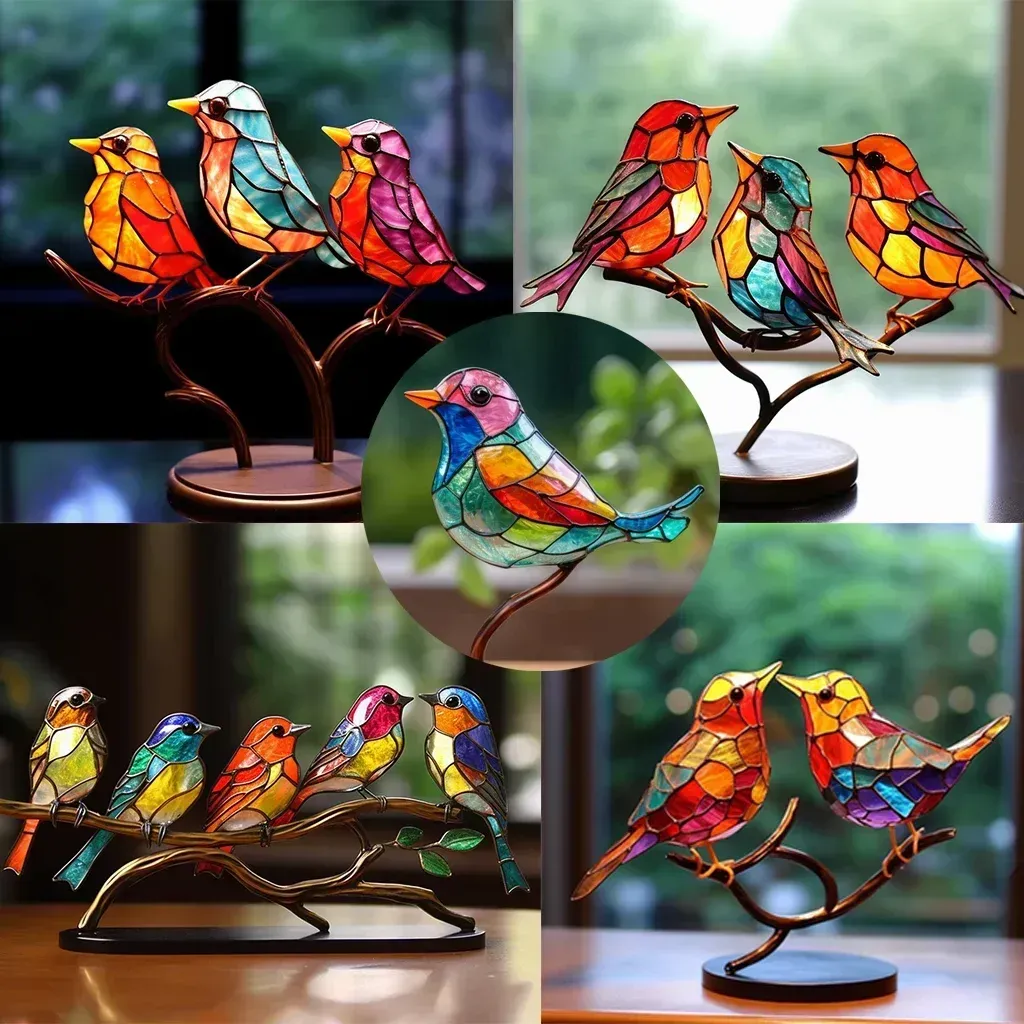 Acrylic Birds on Branch Desktop Ornaments